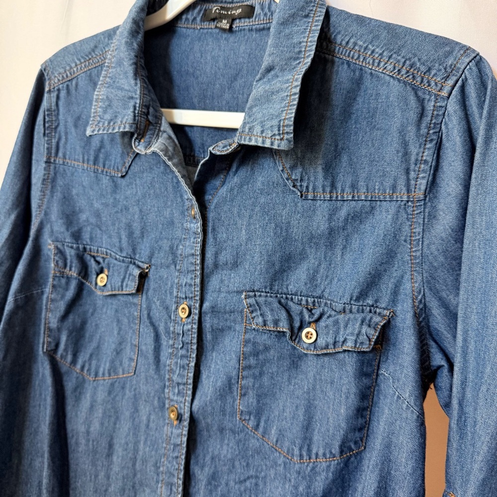 Timing Women’s Classic Blue Button-Up Denim Shirt Dress, Medium - Picture 3 of 8